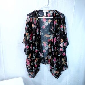 Ginger G Black Floral Kimono Top Pull Over
